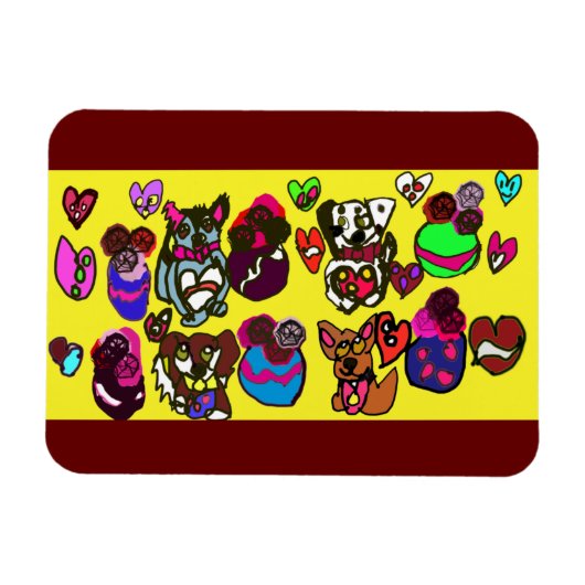 私はハート犬マグカップ木製のボックスの看板はがき マグネット (横)