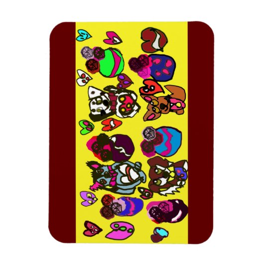 私はハート犬マグカップ木製のボックスの看板はがき マグネット (縦)