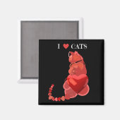 私はハート猫のブラックレッド磁石が大好き マグネット (正面/裏面)
