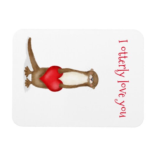 私はハート磁石で可愛いカワウソが大好き マグネット (横)