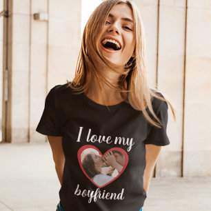 私はハート私のボーイフレンドカスタムの写真黒が大好き Tシャツ