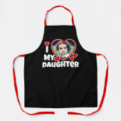 私はハート私の娘のパーソナライズされた写真ブラック エプロン (正面)
