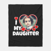 私はハート私の娘のパーソナライズされた写真ブラック フリースブランケット (正面)