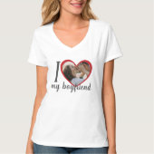 私はハート私の彼氏の写真カスタム白が大好き Tシャツ (正面)