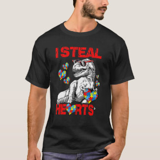 私はハート自閉症の認識を盗むレックス恐竜ボー Tシャツ