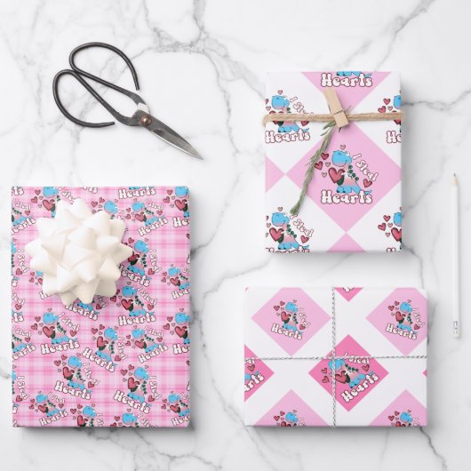 私はハート、トランスジェンダーの旗の色の恐竜を盗む ラッピングペーパーシート (正面)