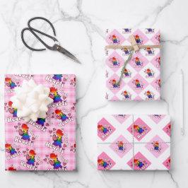 私はハート、虹の旗の色の恐竜を盗む ラッピングペーパーシート