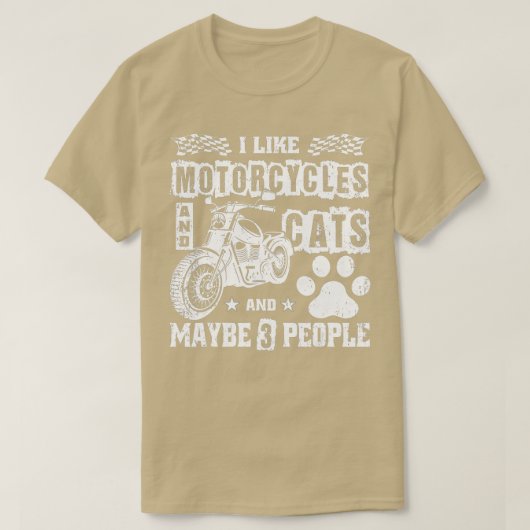 私はバイクや猫が好きで、3人くらいおもしろいが好きだ Tシャツ (デザイン正面)