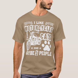 私はバイクや猫が好きで、3人くらいおもしろいが好きだ Tシャツ