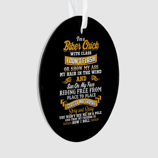 私はバイク好きのバイクもしくは自転車に乗る人に贈るギフトだ オーナメント (正面)