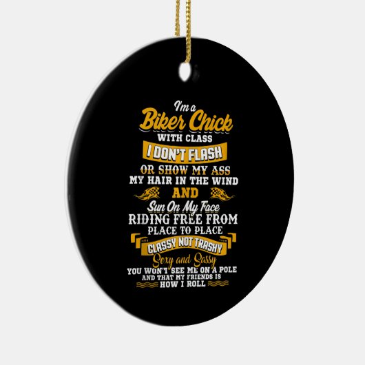 私はバイク好きのバイクもしくは自転車に乗る人に贈るギフトだ セラミックオーナメント (右)