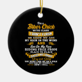 私はバイク好きのバイクもしくは自転車に乗る人に贈るギフトだ セラミックオーナメント (正面)