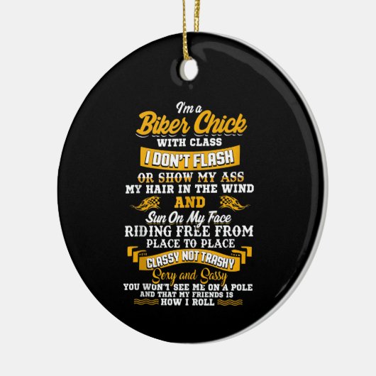 私はバイク好きのバイクもしくは自転車に乗る人に贈るギフトだ セラミックオーナメント (左)