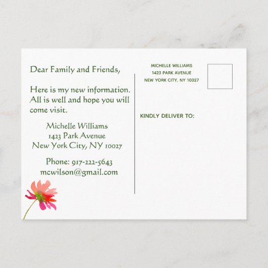 私はバジェットパステルエレガントフローラ移動 案内ポストカード (裏面)