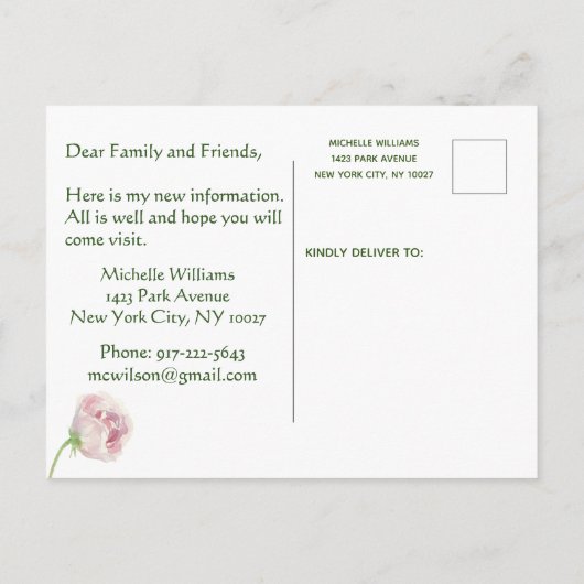 私はバジェット水の色を移動したピンクのフローラ 案内ポストカード (裏面)