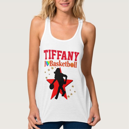 私はバスケットボールレッドパーソナライズされたタンクトップが大好き タンクトップ (正面)