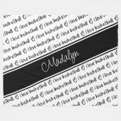 私はバスケットボール文字パターン白黒が大好き フリースブランケット (正面(横))