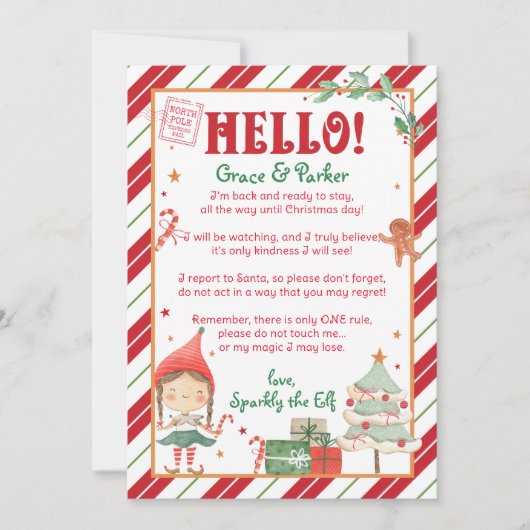 私はバッククリスマス小妖精や小人ガールパーソナライズ&プリント 招待状 (正面)
