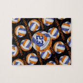 私はバレーボールが大好きな青オレンジ色の女の子パーソナライズされた ジグソーパズル (横)