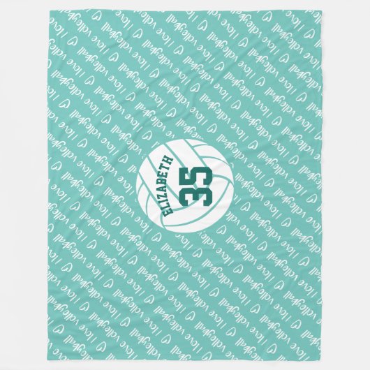 私はバレーボールのタイポグラフィパターン任意の色が大好き フリースブランケット (正面)