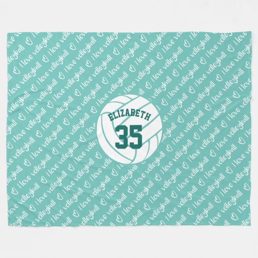 私はバレーボールのタイポグラフィパターン任意の色が大好き フリースブランケット (正面(横))