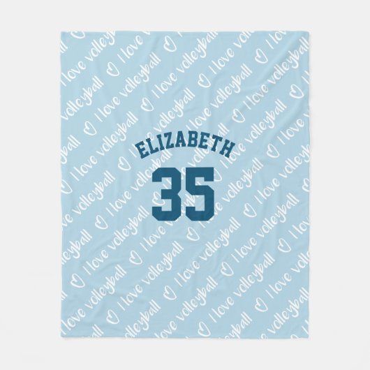 私はバレーボールのタイポグラフィパターン任意の色が大好き フリースブランケット (正面)