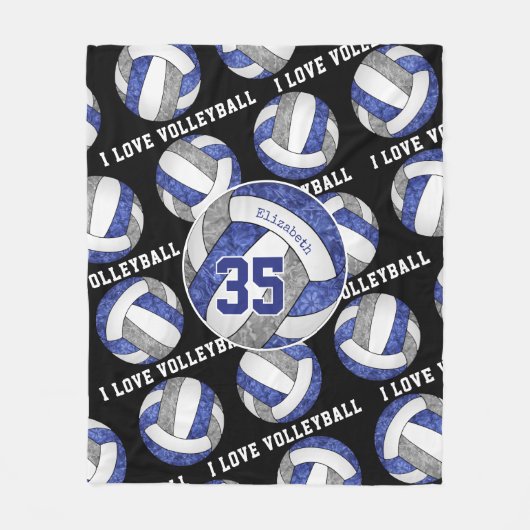 私はバレーボールのブルーグレーチームカラーの女の子が大好き フリースブランケット (正面)