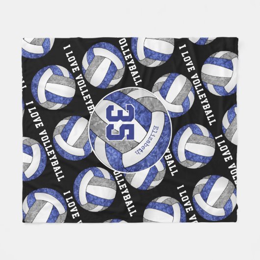 私はバレーボールのブルーグレーチームカラーの女の子が大好き フリースブランケット (正面(横))