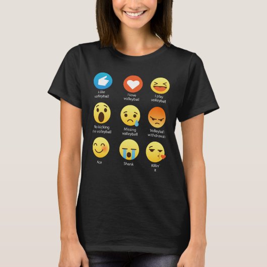 私はバレーボールの顔文字(emoji)を社会的なアイコンが言う愛します tシャツ (正面)