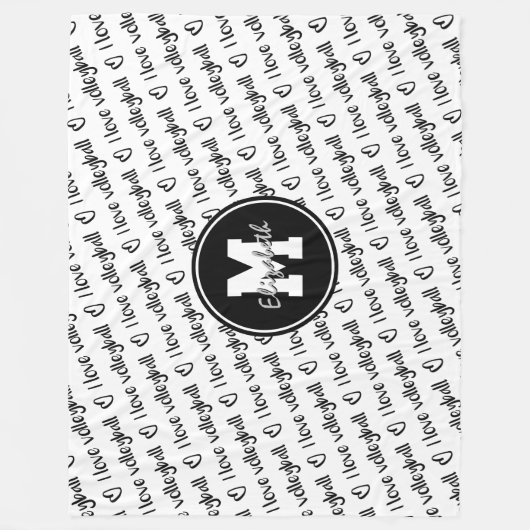 私はバレーボールタイポグラフィ白黒任意の色が大好き フリースブランケット (正面)