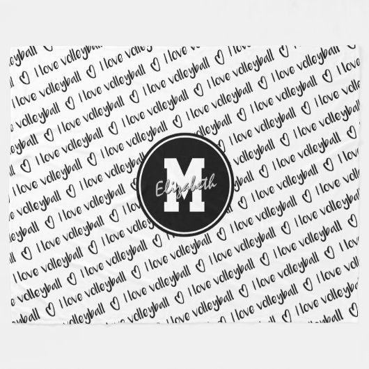 私はバレーボールタイポグラフィ白黒任意の色が大好き フリースブランケット (正面(横))