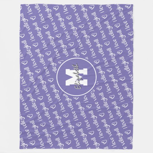 私はバレーボールタイポグラフィ薄紫任意の色が大好き フリースブランケット (正面)
