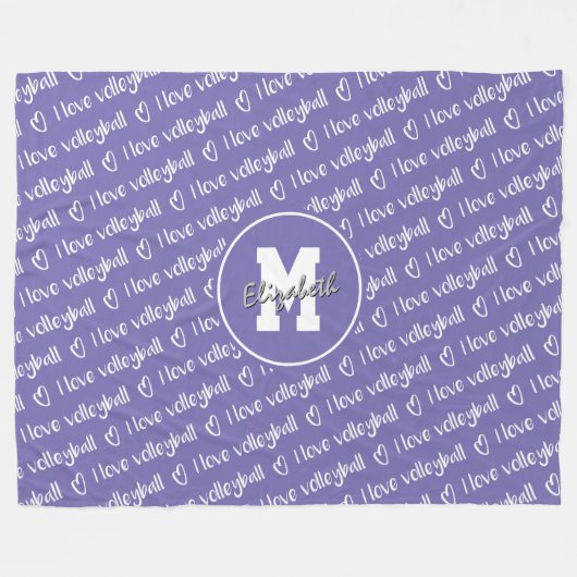 私はバレーボールタイポグラフィ薄紫任意の色が大好き フリースブランケット (正面(横))
