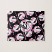 私はバレーボールピンクブラックが大好きパーソナライズされた ジグソーパズル (横)