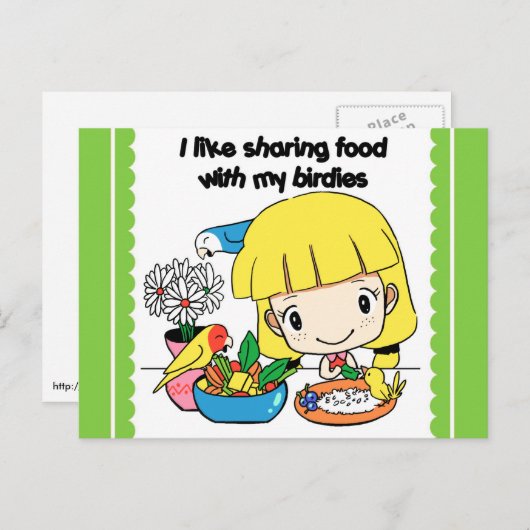 私はバーディーと食べ物を分かち合うのが好きだ ポストカード (正面/裏面)