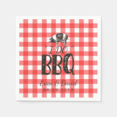私はバーベキュー結婚式パーティー赤いギンガム豚ローストをする スタンダードカクテルナプキン (正面)