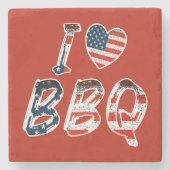 私はバーベキュー、アメリカの愛国心が大好き ストーンコースター (正面)