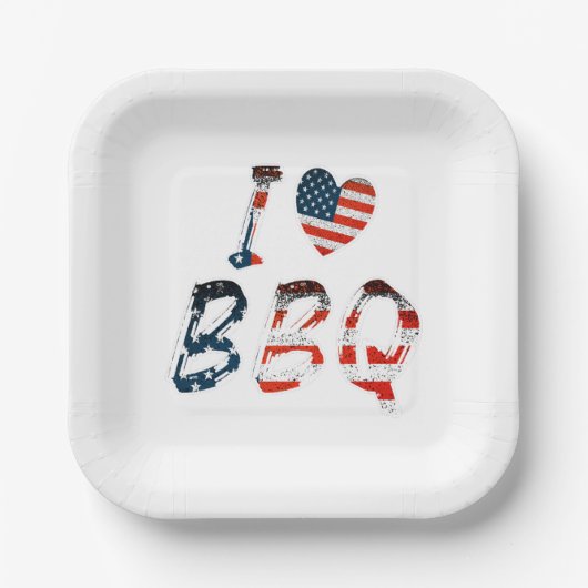 私はバーベキュー、アメリカの愛国心が大好き ペーパープレート (正面)