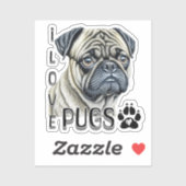 私はパグが大好き |かわいい犬のオーナー シール (シート)