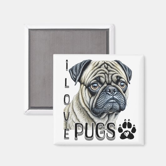 私はパグが大好き |かわいい犬のオーナー マグネット (正面/裏面)