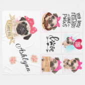 私はパグが大好き フリースブランケット (正面(横))