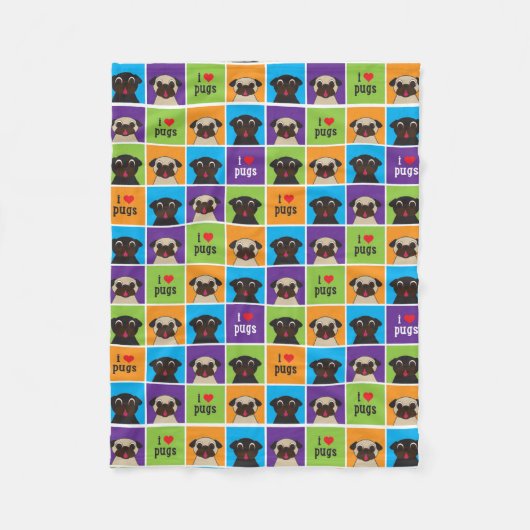 私はパグのフリースのブランケットを愛します フリースブランケット (正面)