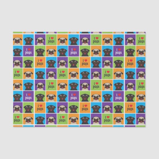 私はパグ色の正方形のティッシュの覆いを愛します 薄葉紙 (正面)