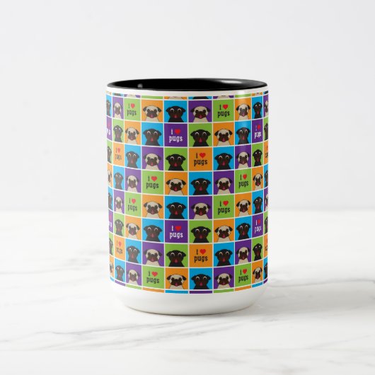 私はパグ色の正方形2の調子のマグを愛します ツートーンマグカップ (中央)