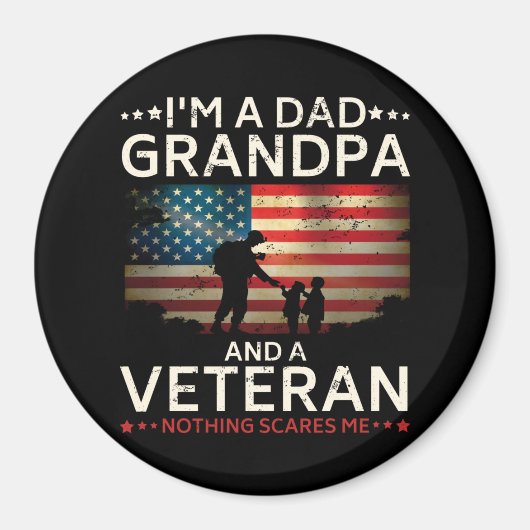 私はパパのおじいちゃんと退役軍人サークル マグネット (正面)