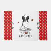 私はパピヨンが大好き（白と黒）ハート犬かわいい ドアマット (正面)