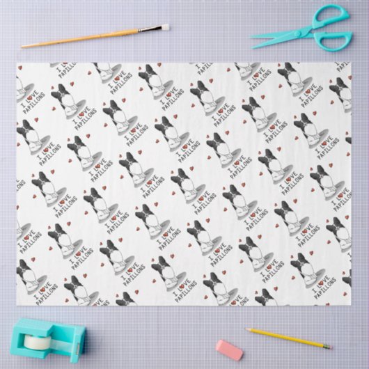私はパピヨンが大好き(白と黒)ハート犬かわいい 薄葉紙 (クラフト)