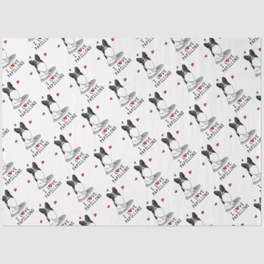 私はパピヨンが大好き(白と黒)ハート犬かわいい 薄葉紙 (正面)