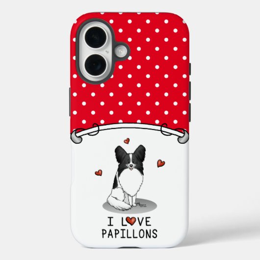 私はパピヨンが大好き(白と黒)ハート犬かわいい Case-Mate iPhoneケース (裏面)