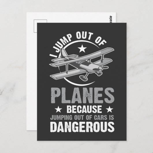 私はパラシュートスカイダイビングユーモア飛行機から飛び出す ポストカード (正面/裏面)